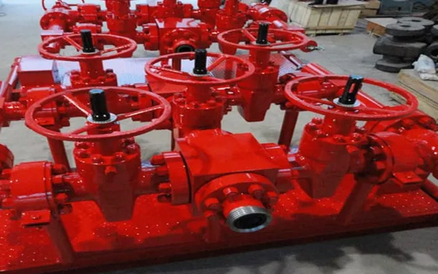 Photograph of Frac Choke Manifold equipment used in oilfield operations